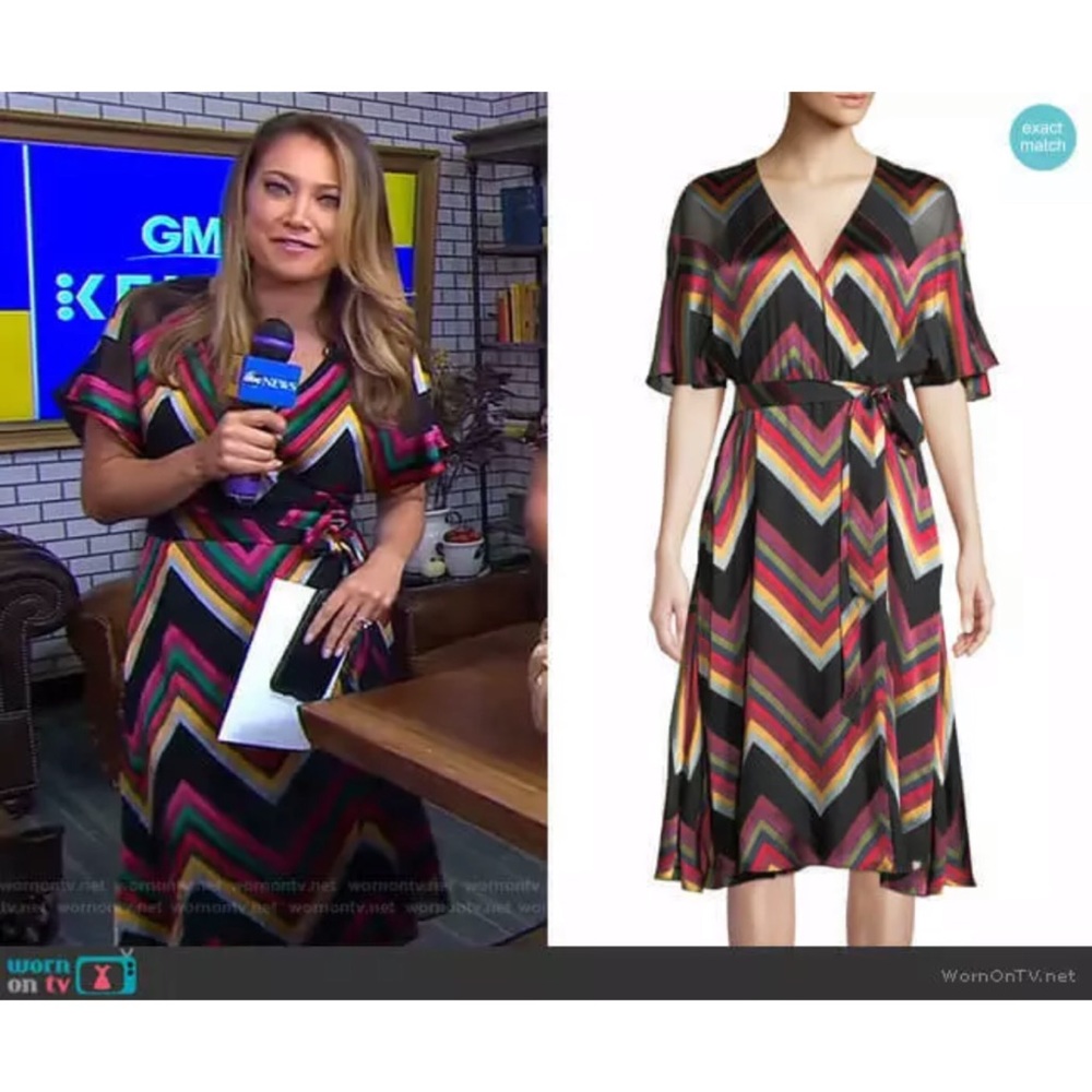 2018 Alice + Olivia Lexa Chevron Stripe Midi Dress